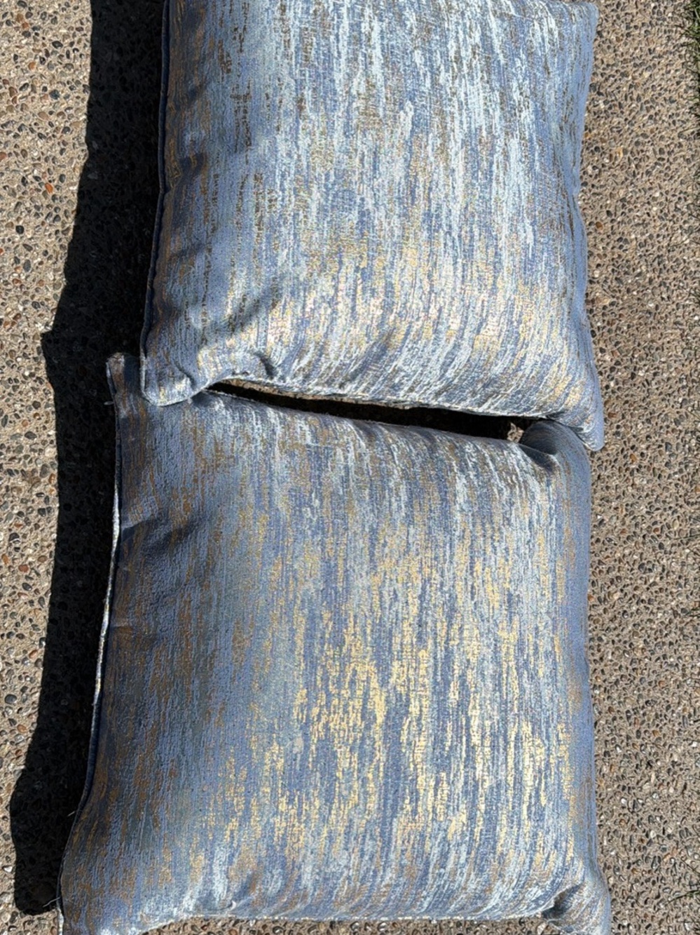 Set of 2 Decorative Toss Pillows in Light Blue and Gold